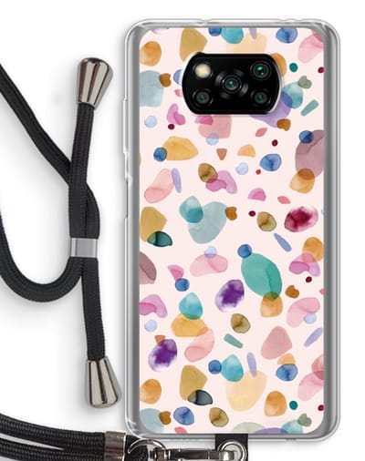 Case Company® - Hoesje met koord geschikt voor Poco X3 Pro hoesje met Koord - Terrazzo Memphis - Telefoonhoesje met Zwart Koord - Bescherming aan alle Kanten en Over de Schermrand