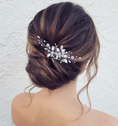 Haarspeld bruiloft haar kammen bloem parel hoofdtooi bruids kristal blad haaraccessoires voor vrouwen en meisjes (Zilver)
