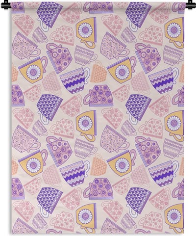 Wandkleed - Wanddoek - Patronen - Theekopjes - Thee - 150x200 cm - Wandtapijt