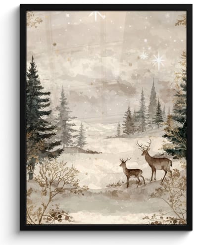 Poster in lijst - Fotolijst 60x80 cm - Posters - Bos - Herten - Winter - Sneeuw - Posterlijst zwart - Decoratie - Wanddecoratie woonkamer - Muurdecoratie slaapkamer