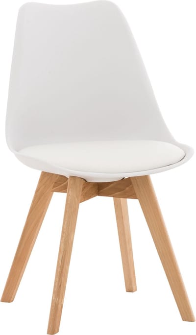 CLP Linares Eetkamerstoel - Design Keukenstoel - Scandinavisch Kuipstoel - Houten Poten Kunststof/wit/wit