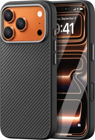 iDenn hoesje voor iPhone 17 Pro - 18 Pro Kevlar – Carbon Zwart geschikt voor MagSafe
