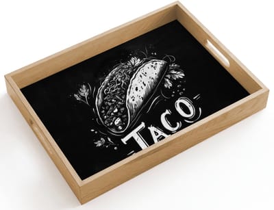 Dienblad hout 40x30 cm - Schootdienblad - Taco - Kruiden - Witte krijtstijl - Tekst - Borrelplank rechthoek - Plateau dienbladen
