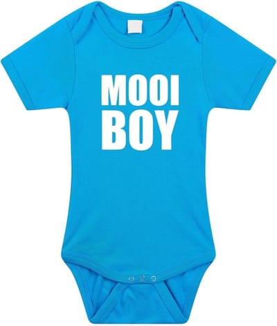Mooiboy tekst baby rompertje blauw jongens - Kraamcadeau - Babykleding 56