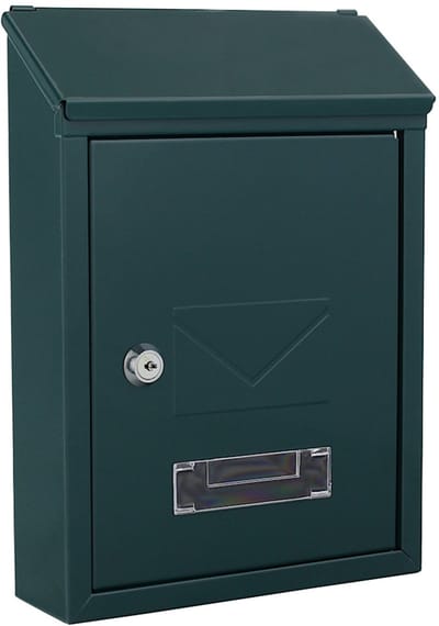 Rottner Brievenbus Udine - 30x21,5x7cm - Groen - Inworp voorkant :17,5 x 2cm - Inworp achterkant:17x7,5cm