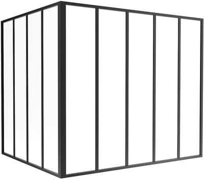 Vente-unique Glazen hoekbinnenraam van gepoedercoat aluminium - L150 x L120 x H130 - Zwart - BAYVIEW