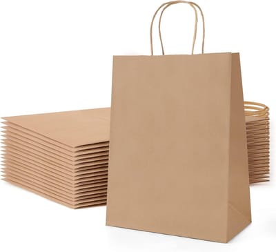 25 stuks papieren zakken met handvat - bruine cadeauzakjes - 18 x 10 x 25 cm