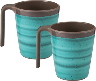 Melamine Mokken Set - Drinkbekers Set - Kamperen Buiten - Aardewerk Look - 400 ml Inhoud - Groen Bruin