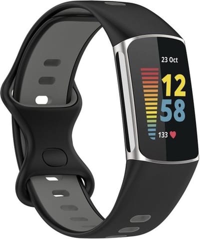 By Qubix - Compatible Fitbit bandje - Geschikt voor Fitbit Charge 5 - Fitbit Charge 6 Sportbandje met dubbele lus - Zwart / grijs - Tweekleurig - Maat: L - Horlogeband - smartwatchbandje