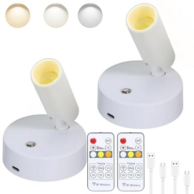 Draadloze LED Wand Spotlights - Oplaadbare Verlichting voor Binnen, Dimbare Wandlamp met Afstandsbediening en Timer, 2-Pack