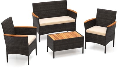 Balkonset 4 personen - Tuinset - Bistroset - Gemengd Bruin - Weerbestendig - 4 delig - Tuintafel en 2 stoelen - 4 personen - Gecoat staal - Onderhoudsvrij staal