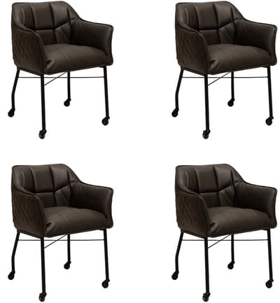 Bronx71® Eetkamerstoel met wieltjes Royce eco-leer antraciet - eetkamerstoelen set van 4 - stoel