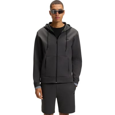 Boss Heren-hoodie met volledige ritssluiting en stretchstof (Donkergrijs)