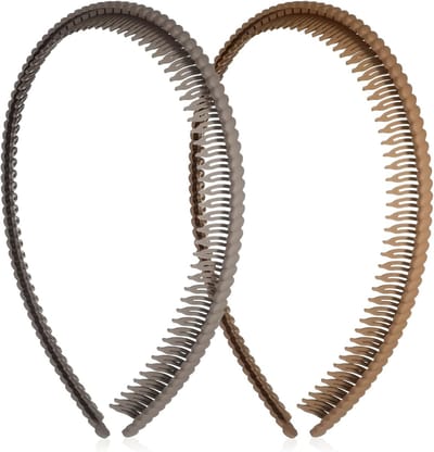Set van 2 anti-slip haarbanden voor vrouwen, dunne sportieve mode, ideaal voor make-up en dagelijks gebruik (bruin + khaki)