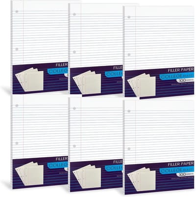 Losbladig Papier College Beschikbaar, Gevoerd Vulpapier voor 3-Ring Mappen - 100 Vel