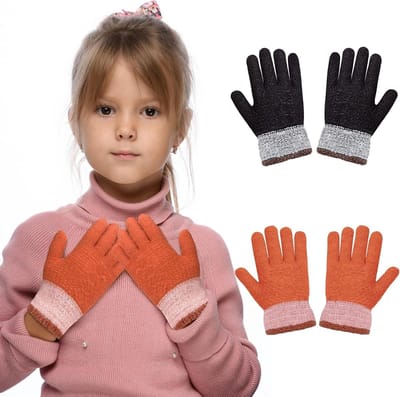 Winterhandschoenen voor Meisjes - 2 Paar Elastische Thermische Volledige Vingerhandschoenen voor Kinderen, Ideaal voor Dagelijks Gebruik en Buitenactiviteiten