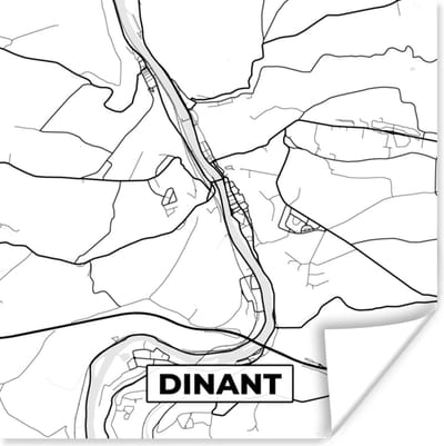 Poster Kaart – Plattegrond – Stadskaart – Dinant – België – Zwart Wit - 100x100 cm XXL