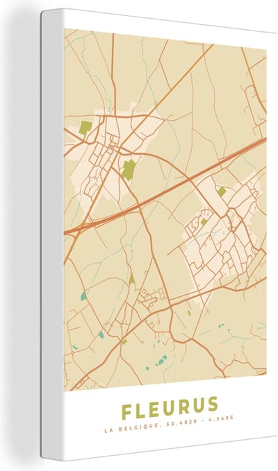 Canvas Schilderij België - Fleurus - Kaart - Stadskaart - Plattegrond - 20x30 cm - Wanddecoratie