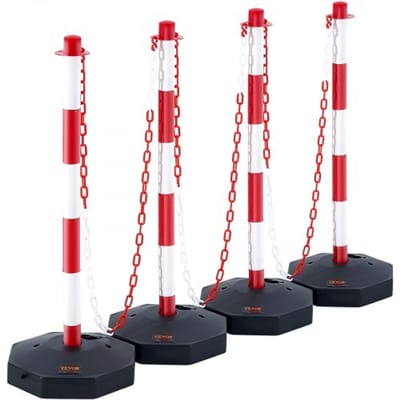 VEVOR Verkeerskegels Slagboompalen 4 Stuks 285x285MM Waarschuwingskegels Verkeerskegels Waarschuwingsverkeerskegels met Ketting, Gidspaalkegels Slagboompalen Rood & Wit Water en Zandinjectie