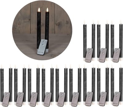 LED-kaarsen 12 stuks ECHTE WAS ZWART met timerfunctie 6 uur Hoogte 23 cm voor kaarsen Diameter 2,2 cm 2 AAA-batterijen vereist LED-kaarsen set van 4 ZWART (zes keer) bewegende vlam