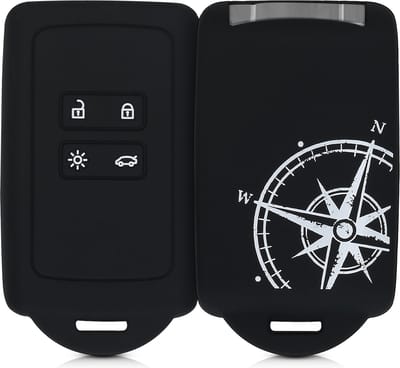 kwmobile autosleutelhoes geschikt voor Renault 4-knops Smartkey autosleutel (alleen Keyless Go) -Siliconenhoes in wit / zwart - Sleutelcover