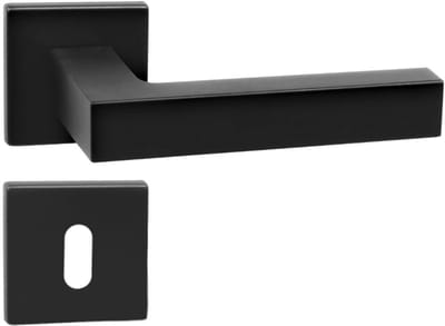 DOMINO YORK QR - Deurkruk vierkante rozet - BB klaviersleutel - Zwart aluminium - Binnendeur - Complete Klink Set