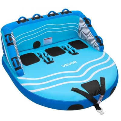 VEVOR Vasttrekkbare Buizen voor Varen, 3-Rijder Inflatables Vasttrekkbare Buizen voor Boot Trekken, 231 kg Capaciteit Watersport Varen Buizen - met Volledige Nylon Verf, Dubbele Trekpunten, Veiligheidssleutel & Gepolsterde Handgrepen