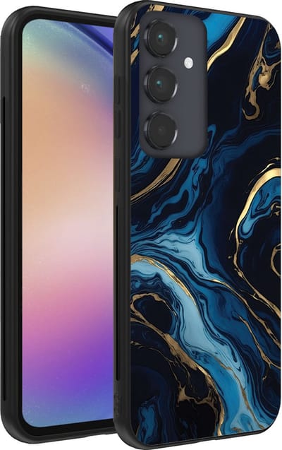 Smartphonica Telefoonhoesje voor Samsung Galaxy A54 5G met marmer opdruk - TPU backcover case marble design - Goud Blauw geschikt voor Samsung Galaxy A54 5G