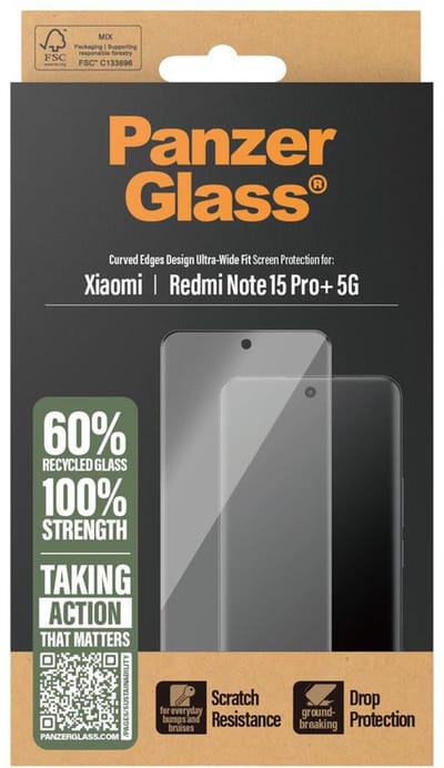 PanzerGlass Screenprotector geschikt voor Xiaomi Redmi Note 15 Pro Plus Glazen | PanzerGlass Ultra Wide Fit Screenprotector - Case Friendly