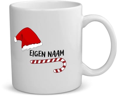 Akyol - kerst zuurstok en kerstmuts met eigen naam koffiemok - theemok - Kerstmis - kerst beker - winter - kerst - christmas - kerst cadeau - 350 ML inhoud