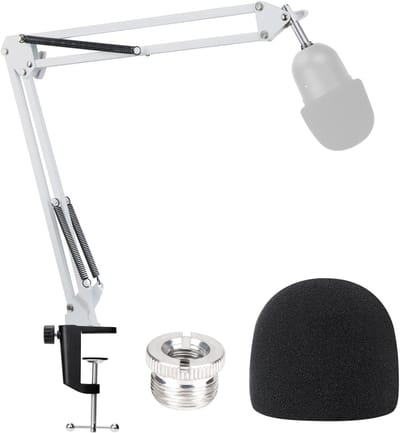 SnelShoppen - Microfoon Statief met Windbescherming, Stabiele Stalen Microfoonarm voor Gaming, Compatibel met Mini Microfoons, Wit