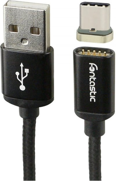 Fontastic 251535 USB-C naar USB-A kabel - USB 2.0 - 480Mbit/s - Magnetisch - 1 meter - Zwart