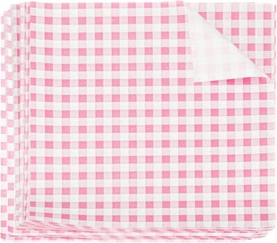 200 vellen voedselpapier, waspapier, vierkant, geruit, 18 x 18 cm, verpakkingspapier voor levensmiddelen, absorberend, olie voor bakpapier, sandwichmanden, picknick, hamburger, keuken, roze