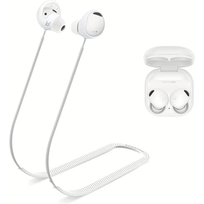 Lanière Anti-Perte en Silicone Souple pour Galaxy Buds 2 Pro - Cordon de Cou de Sport Détachable en Noir, Blanc ou Violet, Ajustement Sécurisé pour les Styles de Vie Actifs blanc
