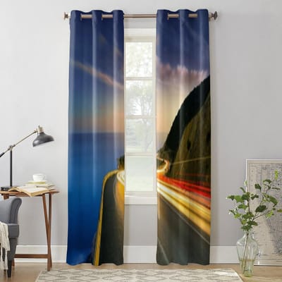 Snelweg bij zonsondergang Raamgordijn voor Kinderkamer Thuis Jaloezieën Gordijnen voor Woonkamer Slaapkamer Raamgordijnen 135W x 60H(cm) x1