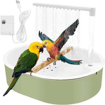 Vogeldouche voor Parkieten en Papegaaien, USB Voeding, Geschikt voor Balkon, Ruime Capaciteit, Ideaal voor Inseparable Parkieten en Afrikaanse Munia's