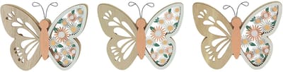 Decoratieve vlinder houten bloemen 15x12cm naturel/kleurrijk 3st, 3 St