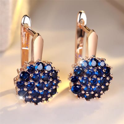 Schattige Zonnebloem Blauwe Kristal Ronde Zirkonia Creolen Voor Vrouwen Roségoud Kleur Bruiloft Bloem Sieraden Verlovingscadeau beige