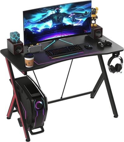 Ergonomische Gamingtafel met Bekerhouder en Koptelefoonhaak - Zwart 105 x 55 x 75 cm