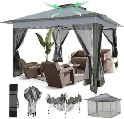 Thuys - Tuinprieel - Partytent - Tuintent - Pop-up Prieel - Stabiel - Vouwtent - met Muggengaas - Opvouwbaar - Waterdicht - Hoogte Verstelbaar - 50+UV-Bescherming - voor Tuin - Buiten - Achtertuin - Oxford-stof - 3 x 3 m - Donkergrijs