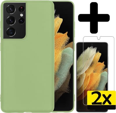 Hoesje - Met 2x Screenprotector - Geschikt voor Samsung Galaxy S21 Ultra - Sterk & Shockproof - Back Cover - Siliconen Case - Telefoon Hoes - Telefoonhoesjes - Groen