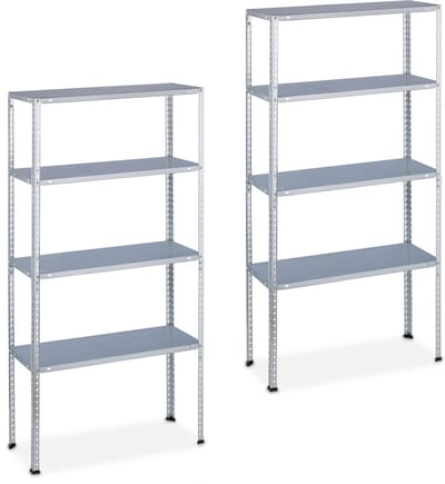 2x Metalen Stellingkast 4 Etages 200 kg Draagvermogen 150x75x30 cm Zilver