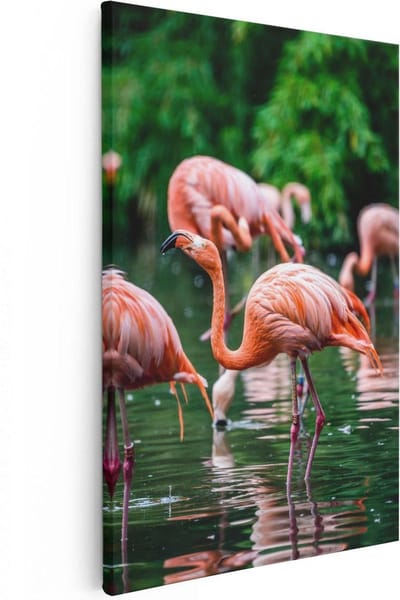Artaza Canvas Schilderij Vogels - 20x30 cm - Klein - Wanddecoratie Flamingo - Muurdecoratie Dieren - Kamer Accessoires