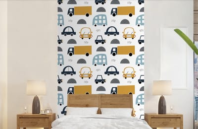 Behang - Fotobehang Patroon - Jongens - Auto - Kind - Breedte 150 cm x hoogte 240 cm