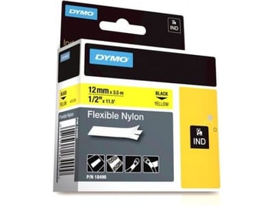 DYMO Rhino industriële Flexibele Nylon Labels | 12 mm x 3,5 m | zwarte afdruk op geel | zelfklevende labels voor Rhino & LabelManager labelprinters