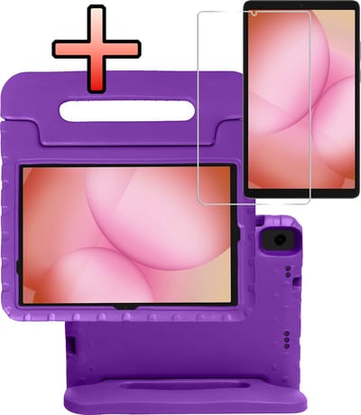 Hoes - Geschikt voor Samsung Galaxy Tab A11 Plus - Met Screenprotector - Kinderhoes Shockproof Bumper - Kidsproof Case - Tablet Hoesje - Kinder Cover - Paars