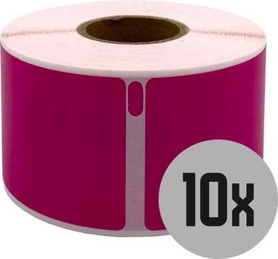 DULA Dymo kompatible Etiketten, S0722400 99012, 36 x 89 mm, Rosa, Permanent, 10 Rollen, 260 Etiketten pro Rolle