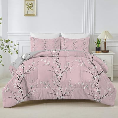 Omkeerbaar Dekbed Eenpersoons 7.5 Tog Grijs Roze Bloesem Anti-Allergie Bed Quilt