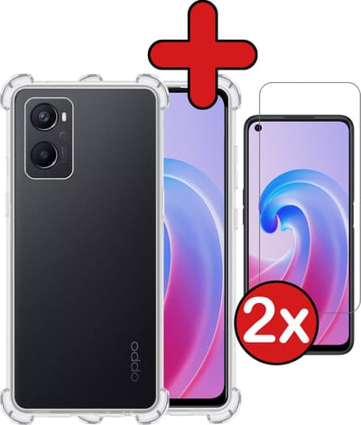 Hoesje - Met Screenprotector - 2 Stuks - Geschikt voor OPPO A76 - Sterk & Shockproof - Back Cover - Siliconen Case - Telefoon Hoes - Shock Proof - Telefoonhoes - Transparant