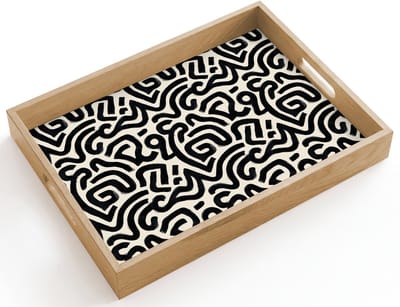 Dienblad hout 40x30 cm - Schootdienblad - Modern - Abstract - Zwart - Borrelplank rechthoek - Plateau dienbladen